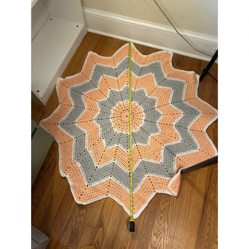 Handmade Orange Grey Soft Afghan Woven Throw Blanket
